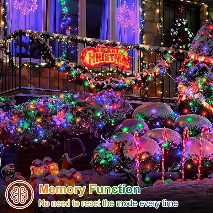 QITONG 500 LED 165ft Christmas String Lights Outdoor Waterproof, Multicolor Lights wiht 8 Modes, Green Wire Twinkle String Lights Plug in