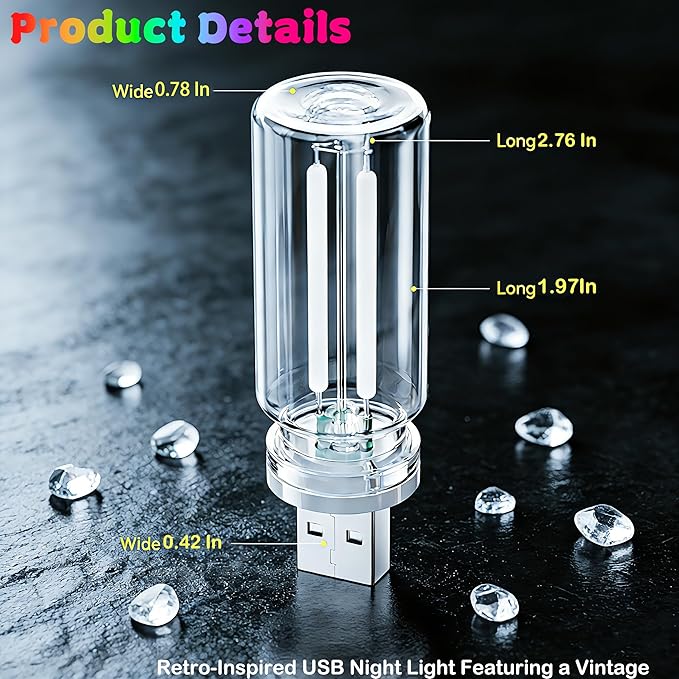 4 PCS Car USB Light Blub, Plug-in LED Ambient Lighting with Touch Dimming. The Brightness Can Be Adjusted Making It for Cars, Bedrooms, Hallways (1Red&1Blue&1Purple&Pink)