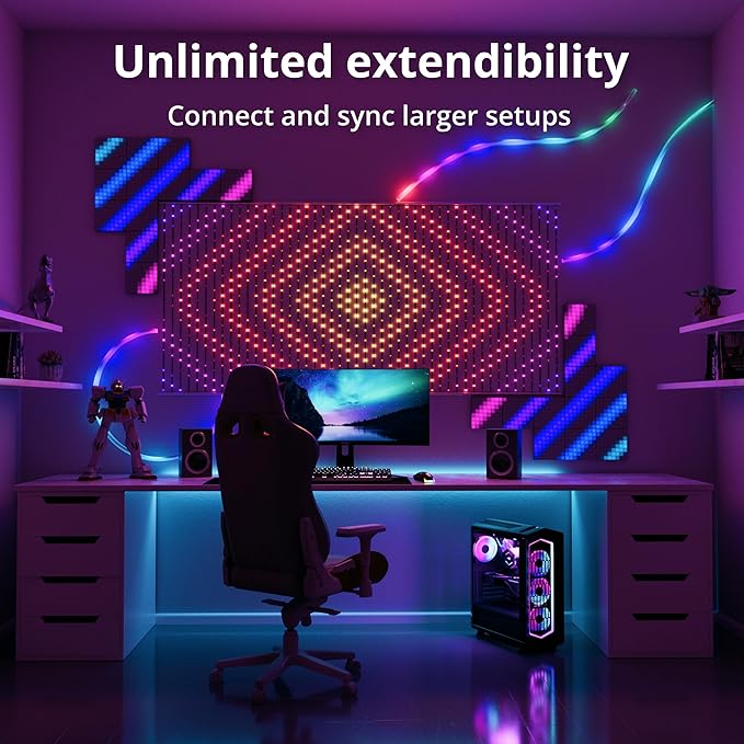 Twinkly Matrix 3.28x3.28ft RGB, High Density 480 LED Curtain, Smart Multicolor Gaming LED Lights, Compatible with Razer Chroma, Omen, Alexa, Google Home, Gaming Lights, App Mapping, Transparent Wire