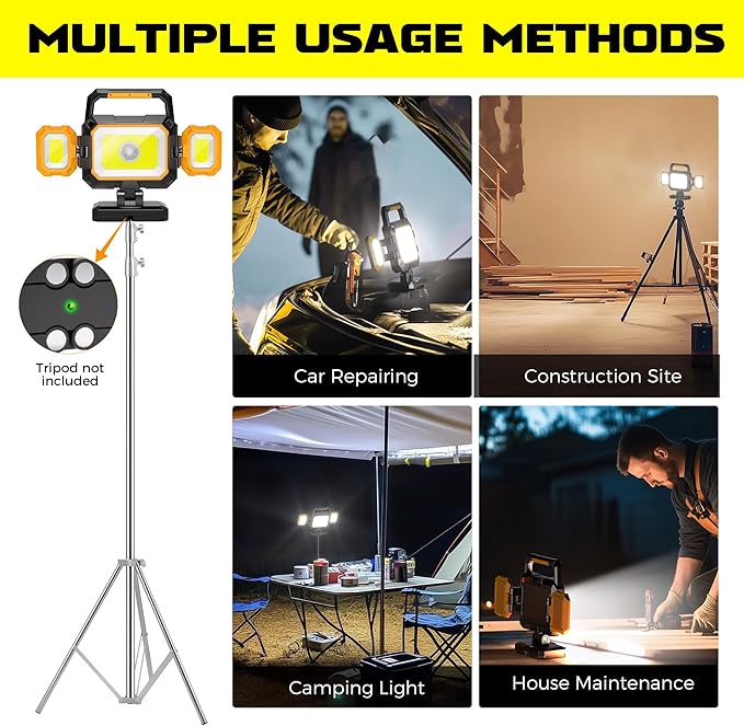 Yzoni 35W Rechargeable Work Light, 3500LM Magnetic LED Work Light with 6 Modes, Battery Powered Portable Mechanic Lights with 360°Rotate Foldable Design for Auto Car, Garage, Workshop