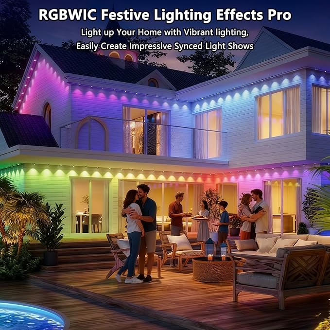 200FT Permanent Outdoor Lights Pro: Smart AI RGBTW Christmas Light,Cool/Warm Eaves Lights for Halloween Decoration, IP67 Waterproof Lighting for Garden Daily Decor, Work with Alexa, Google Assistant