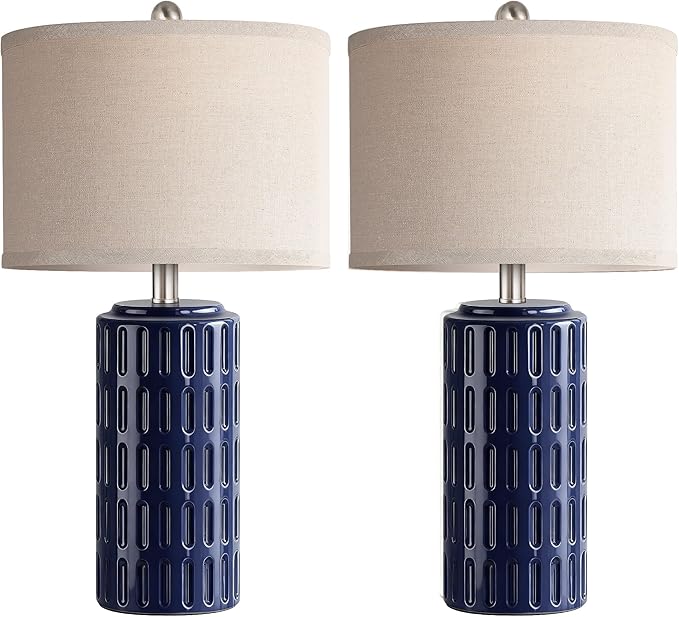 PARTPHONER 23" Farmhouse Modern Ceramic Table Lamp Set of 2 - Navy Blue Bedside Lamps for Bedroom & Living Room, Nightstand, Desk, End Table