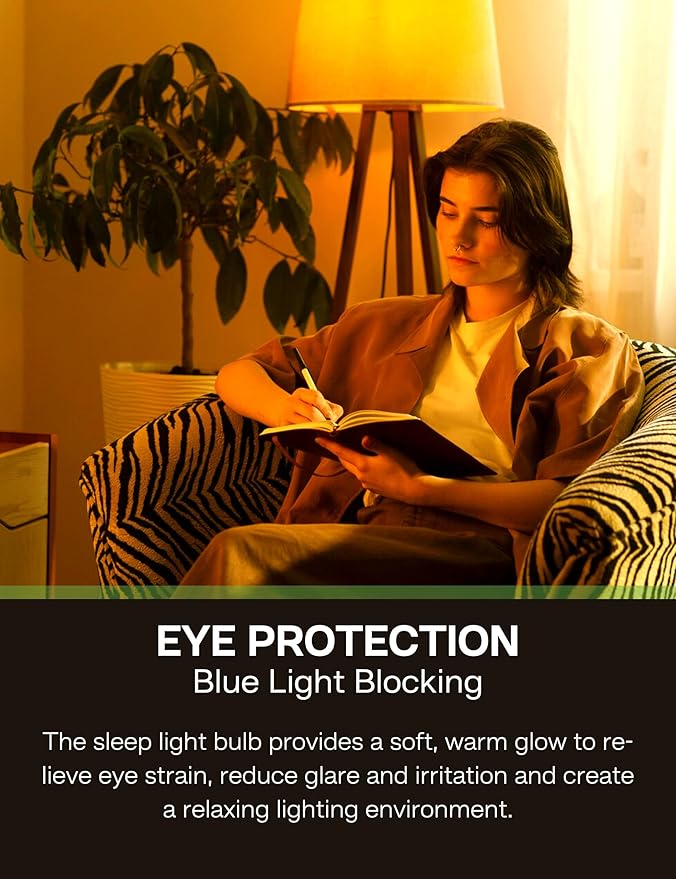 Sleep Light Bulb 100 Watt Equivalent 13W, Blue Light Blocking, 1800K Amber Color Light Bulbs, A19 Warm Light Bulb for Healthy Sleep and Baby Nursery Kids Bedroom, 2 Pack