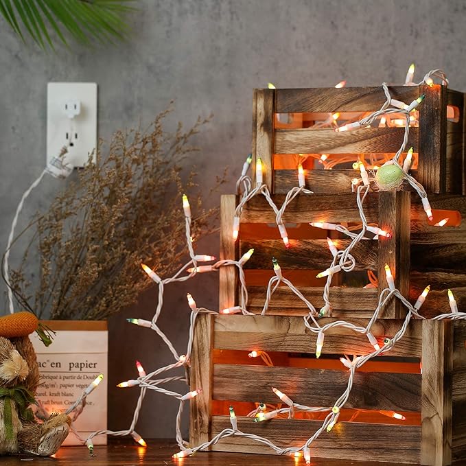 Brizled Easter Lights, 150 Count 34.8ft Incandescent Pastel String Lights, Connectable Outdoor Easter Light String, 120V UL Certified Plug-in Pastel Light for Easter, Indoor, Bedroom Decor, White Wire