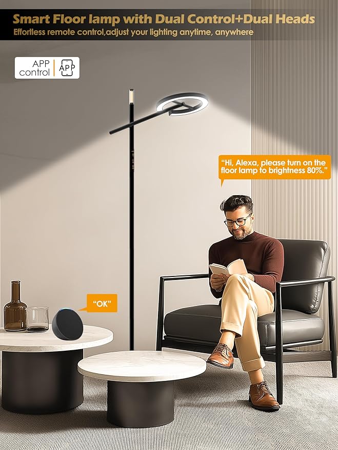 10000 Lux Light Therapy Lamp, LED UV-Free Sunlight Lamp, Smart Floor Lamp with Remote & App Control, Stepless Adjustable Brightness & Color Temps, Happy Lamp Light Therapy, Full Spectrum Sun Lamp