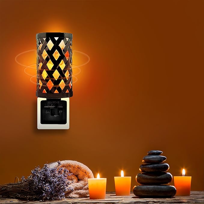 Himalayan Glow Lattice Style Basket Salt Lamp Night Light with Pink Salt Chunks | 360 Degree Rotatable Wall Plug, Ideal Gift For Home Décor