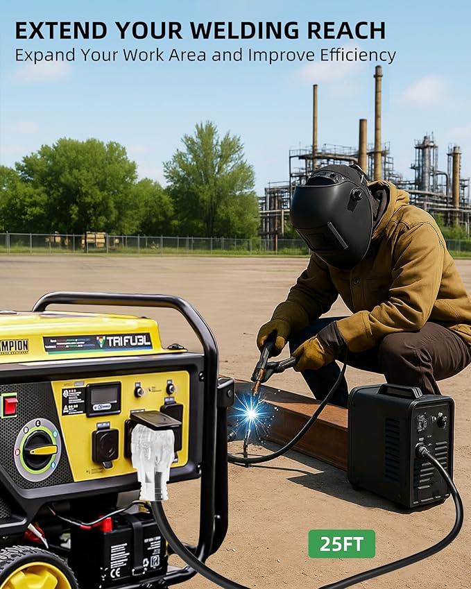 25ft 250V Welder Extension Cord, 8 Gauge Heavy Duty Outdoor Welding Cord with LED Indicator, NEMA 6-50P to 6-50R, 30 Amp 3 Prong Power Extension for Welding Machines, 8 AWG STW, ETL Listed
