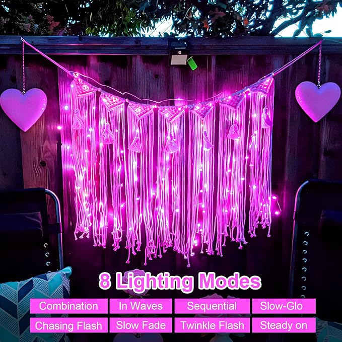 YEGUO 4 Pack Pink Solar Fairy Lights, Each 33ft 100 LED Christmas Lights Outdoor Waterproof, 8 Modes Sliver Wire Solar String Lights