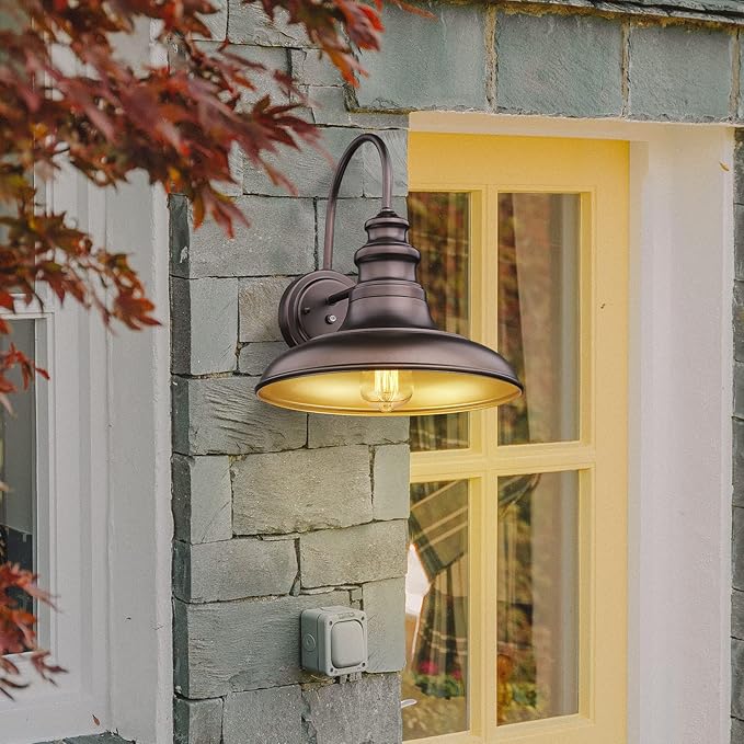 Dusk to Dawn Sensor Outdoor Barn Light Fixture Outdoor Wall Sconce Farmhouse Wall Mount Lights Exterior Gooseneck Light Fixture Bronze Finish Industrial Wall Lantern for Porch, Entryways, 4 Pack