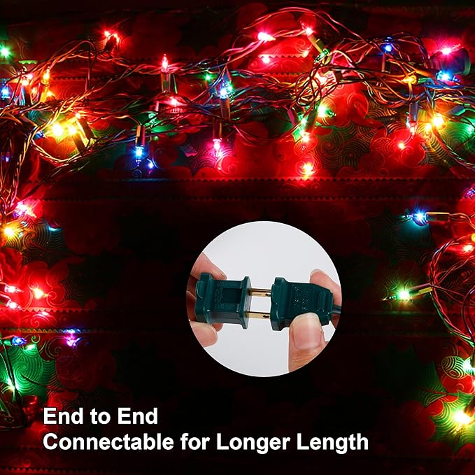 LJLNION Christmas Lights, 150 Count 33 FT Green Wire Xmas Tree Lights, 120V UL Certified Connectable for Holiday Party Outdoor Indoor Decoration, Multicolor