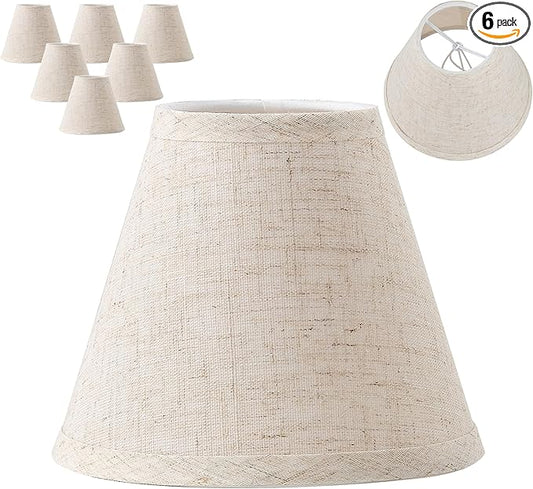 3" Top x 6" Bottom x 5" High Chandelier Shades, Beige 3.0x6.0x5.0 Inches Linen Fabric Lampshades, Perfect Covers for 6 Light Pendant Light or Wall Sconce, Clip On Bulb, E12 Socket(Small Size, 6 Pack)