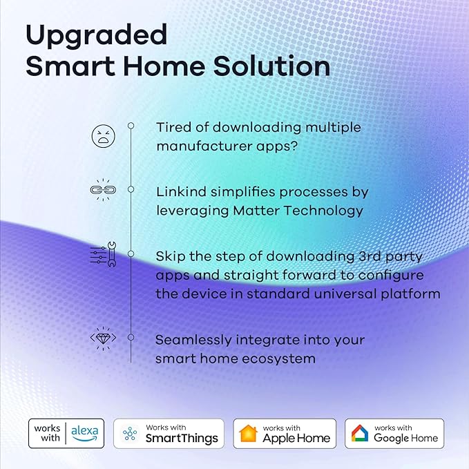 Linkind Matter Smart Light Bulb, Smart Bulbs Work with Alexa/Apple Home/Google Home, Color Changing Light Bulbs Music Sync, Preset Scenes, Mood Lights, 2.4Ghz WiFi Only, A19 E26 60W 1 Pack
