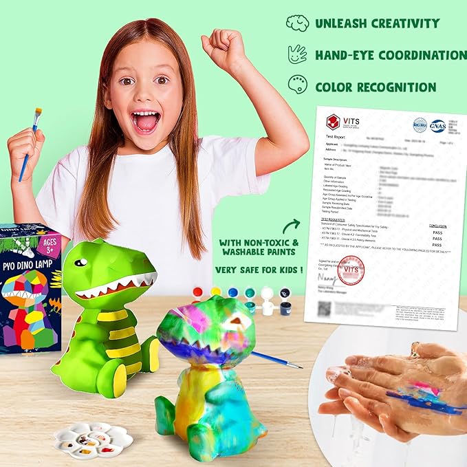 Goody King Paint Your Own Dinosaur Lamp Kit, DIY Night Light, Arts & Crafts for Teens Girls Boys, Painting Kit for Kids, Room Decorations, Christmas Crafts Birthday Gifts for Kids Ages 3 4 5 6 7 8 9