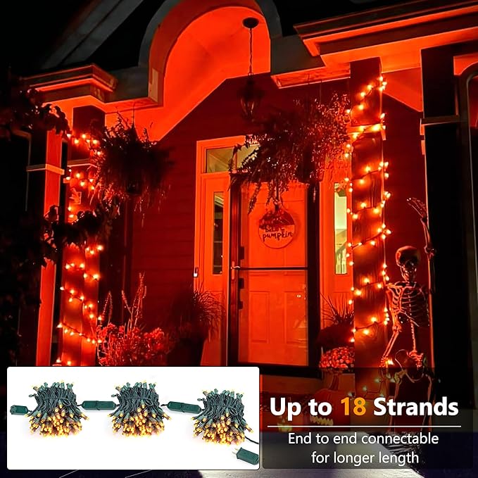Brizled Orange Christmas Lights, 33ft 100 LED 5mm Wide Angle Gentle Twinkle Christmas String Lights, 120V UL Certified Connectable Christmas Tree Light Outdoor for Halloween Tree Christmas, Green Wire