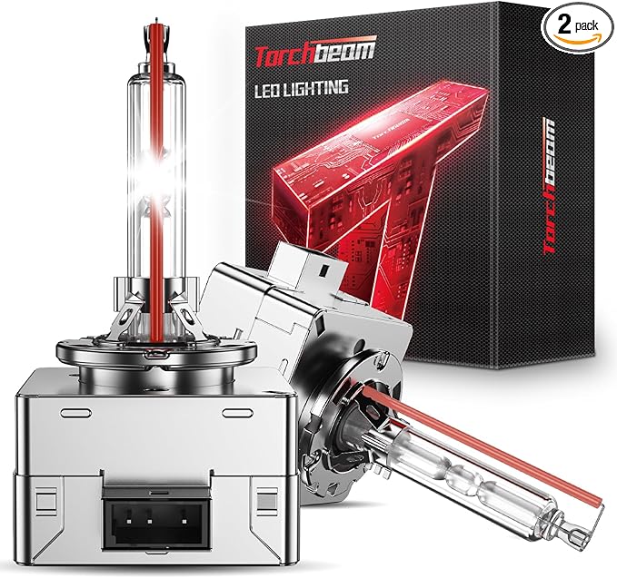 Torchbeam D3S HID Headlights, 400% Brightness HID Bulbs, 6000K Diamond White Xenon Replacement Bulbs, Metal Snap Ring and Base Lights, Pack of 2