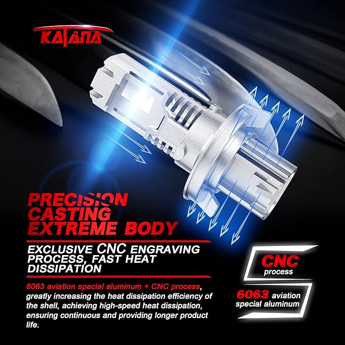 Katana H13 Light Bulbs | 9008 Light Bulbs Fanless Wireless Super Bright 6500K Xenon White Fog Light, Pack of 2