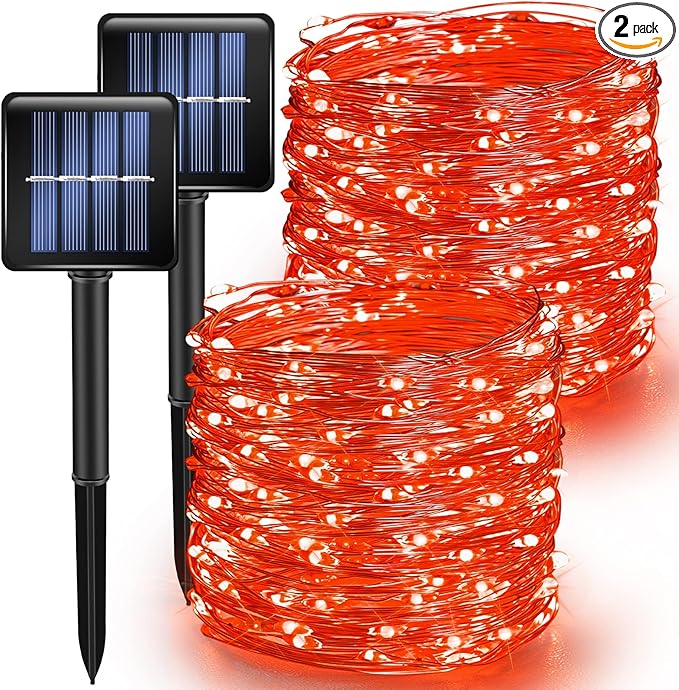 TW SHINE Red Solar String Lights Outdoor, Total 80 FT 240 LED Solar Powered Waterproof Fairy Lights 8 Modes Copper Wire Lights for Christmas Party Tree Wedding Yard Decorations, 2 Pack