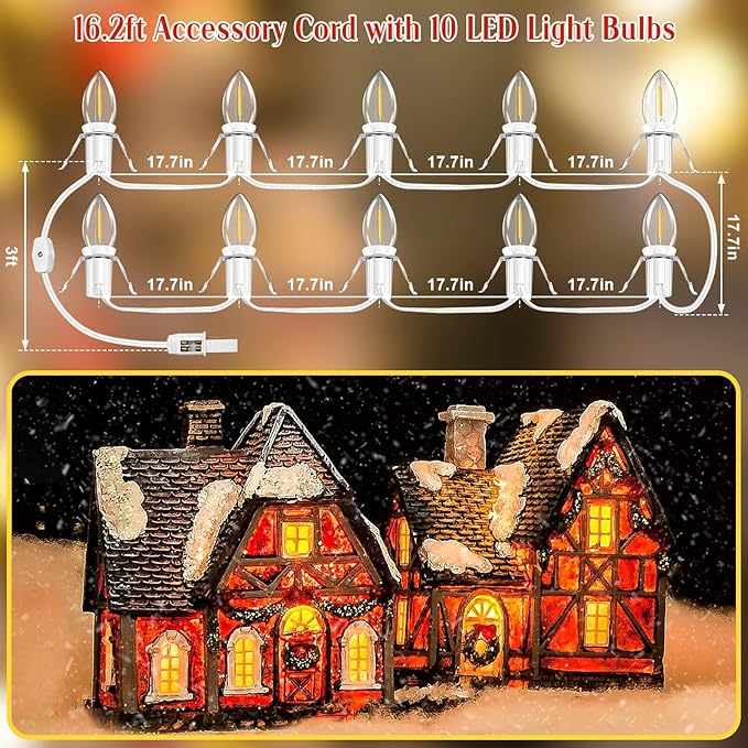 Accessory Cord with LED Light Bulb 16.2ft, 10 LED Light Bulb C7 Light Cord Clip Christmas Village Lights Blow Mold Light Cord for Halloween, Christmas Village Houses, Craft Projects