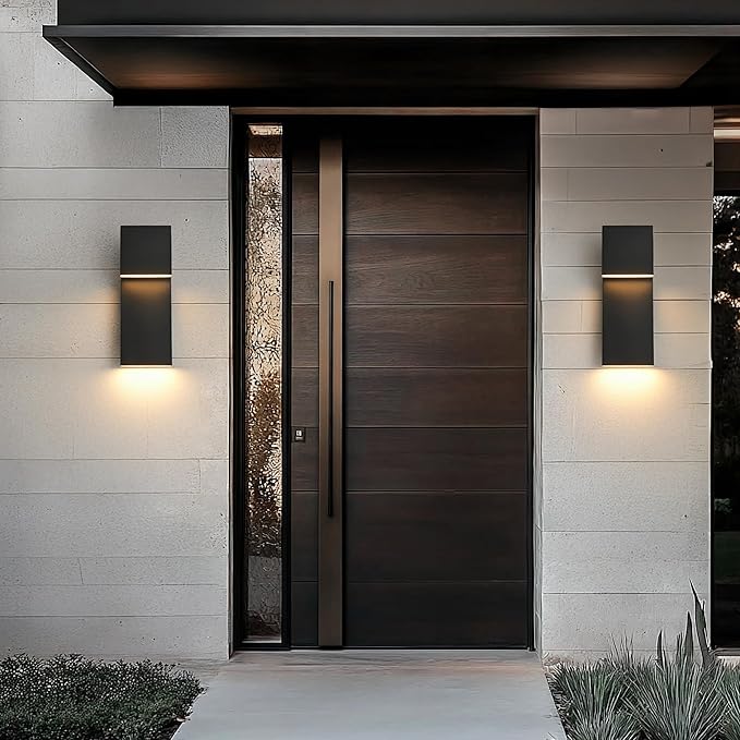 Modern Large Outdoor Wall Lights Integrated LED Outdoor Wall Sconces Lighting, Contemporary Exterior Lighting Fixtures Outside Wall Mount Lights for House Porch Front Door Garage, Matte Black 2 Pack