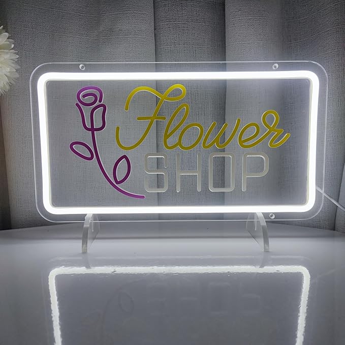 Flower Shop Neon Sign for Wall Decor,Led Neon Lights for Bedroom Wall Art Decor Usb Powered 35 * 19cm Man Cave Flower Shop Birthday Party Decor,SIGNVIA