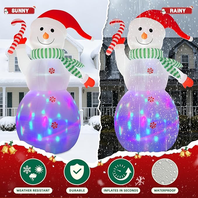 B&D 12FT Giant Christmas Inflatables Snowman Outdoor Decorations, Christmas Blow Up Snowman Inflatables Yard Decoration with Rotating Colorful LED Lights for Holiday Party Garden Yard Outdoor Decor