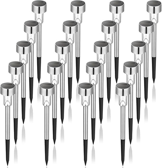 GIGALUMI Solar Lights Outdoor Waterproof, 20 Pack, Stainless Steel LED Solar Garden Lights for Patio, Lawn, Yard and Landscape, Garden Decor Patio Decor, Cold White