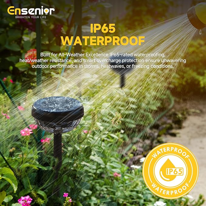 Ensenior 6-Pack Solar Lights Outdoor, Auto ON/Off 6500K LED Solar Garden Lights for Pathway, Yard, Patio, Walkway, Flower Bed, Waterproof, Energy-Efficient Landscape Lighting, Adjustable Height