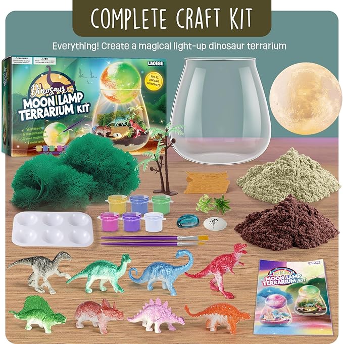 Dinosaur Terrarium Kit for Kids - Dino Kid Crafts with DIY Moon Lamp Kit - Birthday Gift for Boys Ages 4 5 6 7 8-12 Year Old - Arts and Crafts for Boy and Kids - Easter Gifts for Boys