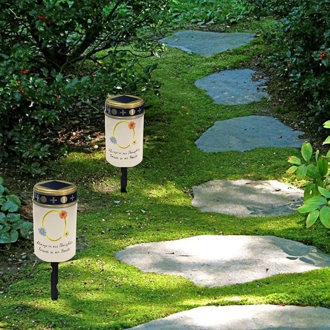 Personalized Solar Lights for Cemetery Decorations Custom Flameless Candles with Photo Name Waterproof Outdoor Solar Power Lights Memorial Flameless Candle