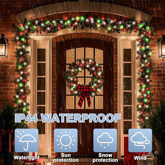 LAMPHOME 165ft Christmas Decorative Mini Lights, 500 LED Transparent Wire Fairy Starry String Light Plug in, 16Lighting Modes for Indoor Outdoor Xmas Tree Wedding Party Decoration (Red Green White)