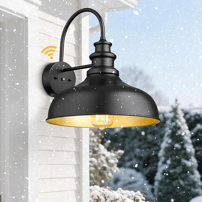 Bestshared Dusk to Dawn Sensor Farmhouse Barn Light, 11.5 Inch Dome Outdoor Barn Light, Outdoor Wall Sconce, Exterior Lighting Fixture, Farmhouse Porch Lights for Front Door(Black, 4 Pack)