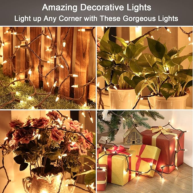 ODEETRONIC Steady & Blink Clear Lights, 21.63ft 100 Count Incandescent Christmas Lights, UL Certified Connectable Tree Light Warm White, 2 Mode Mini Light for Indoor Outdoor Xmas Party, Brown Wire