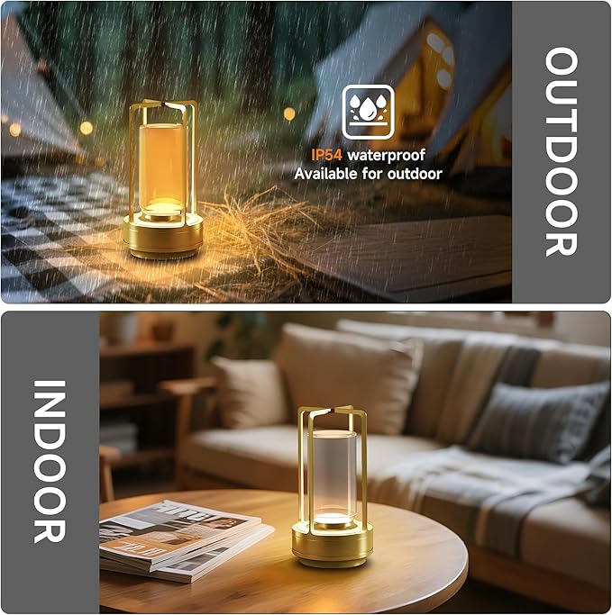 Cordless Portable Table Lamp-Rechargeable LED Lighting. Featuring 3 Adjustable Color Temperatures & Stepless Dimming Function, Battery-Operated Desk Lamp Adapts to Indoor/Outdoor Settings(Gold)