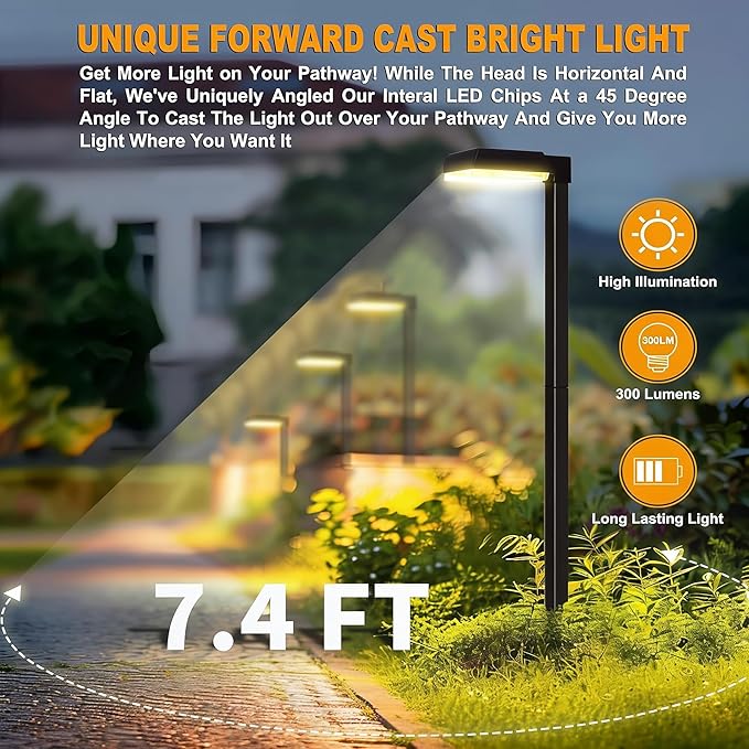 Bobcat Solar Pathway Lights Super Bright 300 lumens with 2-in-1 Warm White and Daylight Modes, Black LED Solar Lights Outdoor Waterproof for Path, Sidewalk, Driveway or Walk Way Light (6 Pack)