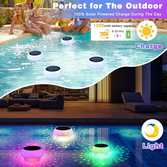 Solar Powered LED Floating Pool Light with RGB Color Changing Lights, IP68 Waterproof Pool Light with Remote Control, Remember to Press The Switch on The Solar Panel Or The Remote Won't Work