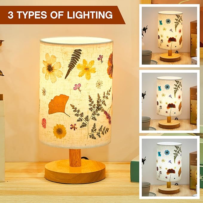 Hortsun Pressed Flower Lamp Vintage Table Small Lamp Cottagecore Decor Boho Night Light Decorative Rustic Night Light for Bedroom, Living Room or Office, Valentine Gift for Women(DIY Style)
