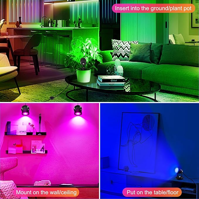 T-SUN Uplights Indoor with APP and Remote, RGBCW Spotlights with Timer and Dimmable, Grounp Control, Uplighting, Display Lights for Plant Painting, Party, Artwork, Tree, Home