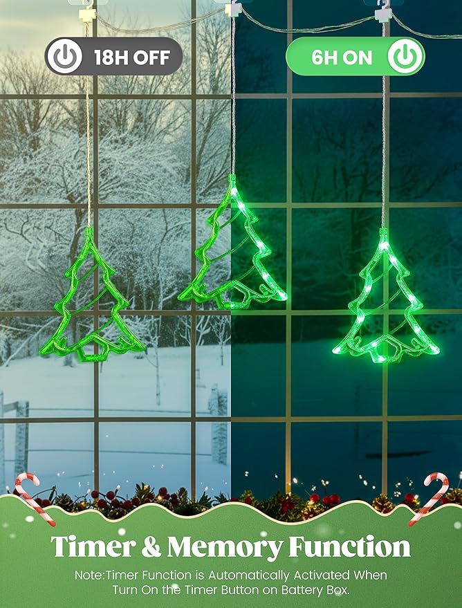 woohaha 30LED Christmas Window Lights,3 Christmas Tree Curtain String Lights USB/Battery Operated,Hanging Xmas Light for Indoor Outdoor Bedroom,Room,Wall,Party,Holiday Decorations(Green)