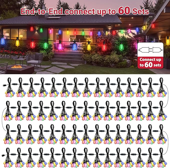 LAMPHOME 26Ft ST38 Outdoor String Lights, Multicolor Patio Lights with 12+1 ST38 Edison Colorful Bulbs, LED Shatterproof Colorful String Lights for Outside Bistro Christmas Patio Party Decorations