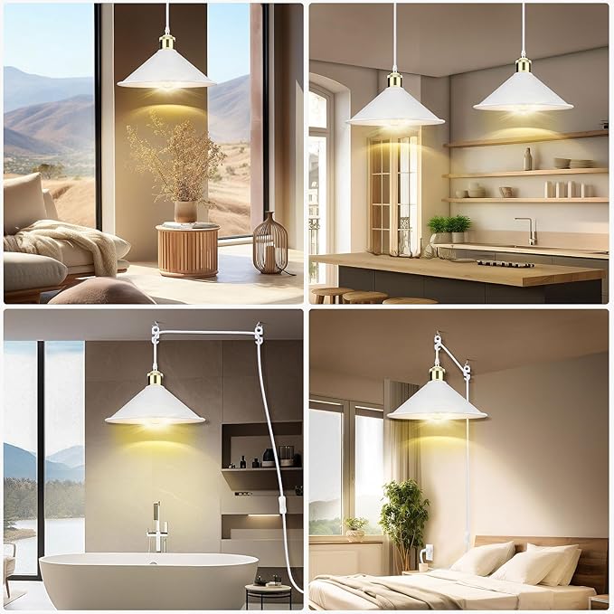 Plug in Pendant Light, Bigger Hanging Lights with Plug in Cord On/Off Switch, 13FT Industrial Plugin Hanging Light, Vintage Pendant Lights Fixture, White