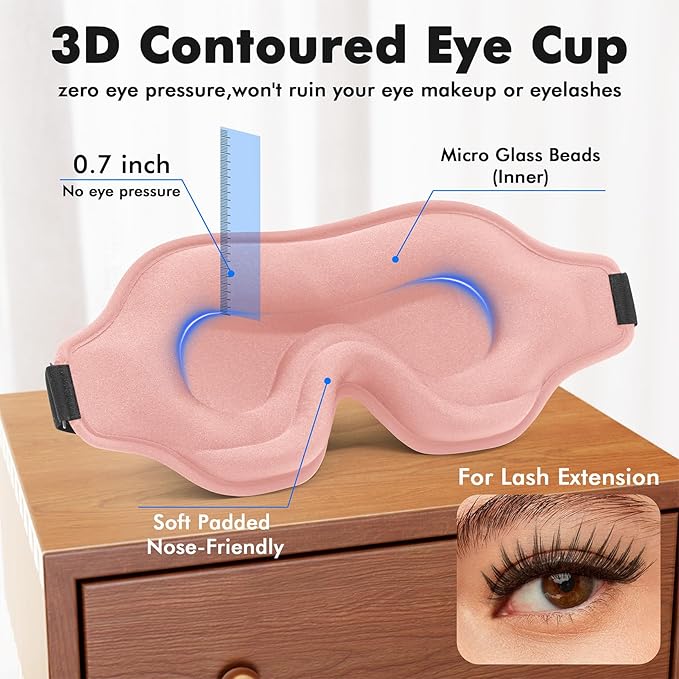 Sleep Eye Mask for Men Women, Weighted Eye Mask Blackout with Adjustable Strap, Lash Extensions Sleeping Mask for Travel (Pink, 4.6oz)
