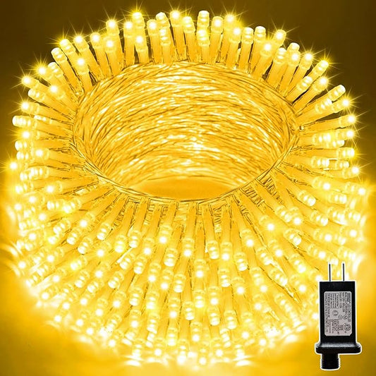 LAMPHOME 33ft Golden Christmas Decorative Mini Lights, 100 LED Transparent Wire Fairy Starry String Lights Plug in, 16 Lighting Modes, for Indoor Outdoor Xmas Tree Wedding Party Decoration (Yellow)