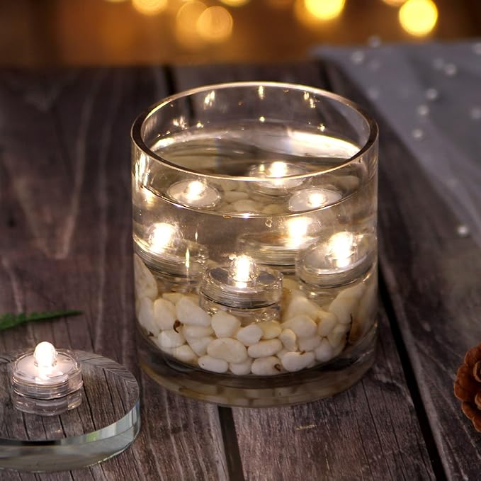 AGPTEK 24x LED Submersible Waterproof Wedding/Party/Floral Decoration Tea Vase Battery Light Candles-Warm White (Pack of 2)