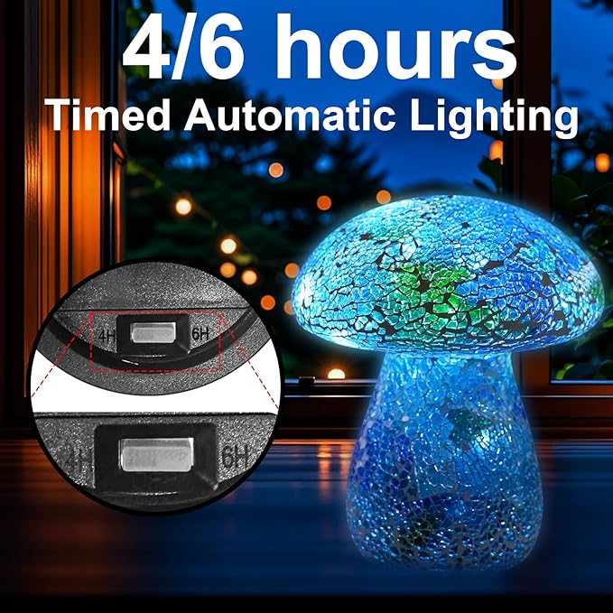 Mosaic Mushroom Garden Lights - Table Lamp Outdoor Decor Waterproof Night Light Lawn Decor Statue for Patio, Party, Yard (Blue)