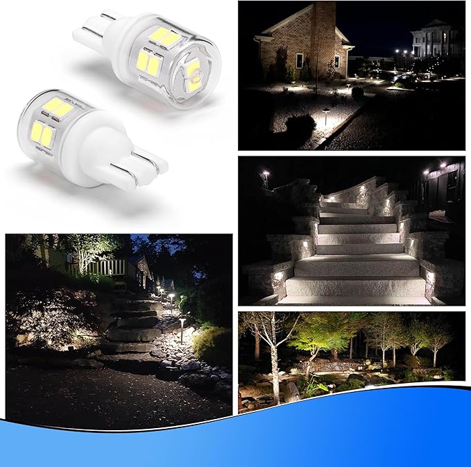 T5 T10 Wedge Base 921 194 LED Light Bulb AC/DC12-24V 6000K Daylight White 300lm 3W Equivalent 25W 30W Incandecent Bulbs for Car RV Camper Landscape Patio Driveway Malibu Lighting, 12 Pack