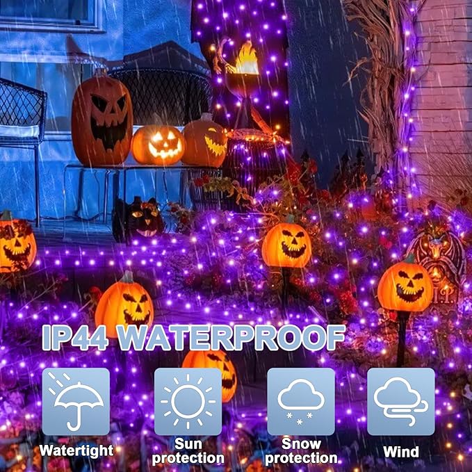 LAMPHOME 165ft Halloween Lights, 500 LED Transparent Wire Fairy Starry String Light Plug in, 16Lighting Modes for Indoor Outdoor Xmas Tree Wedding Party Decoration (Purple)