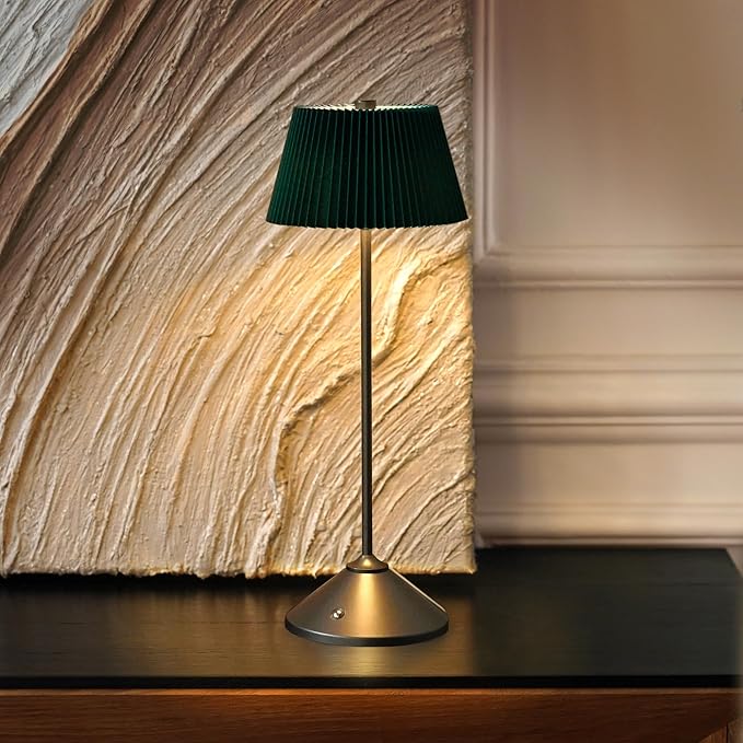 Cordless Rechargeable Table Lamp – 3 Adjustable Color Temperatures, Lightweight & Portable, Matte Metallic Finish, Waterproof, Battery Operated for Indoor& Outdoor Use (Green&Grey)