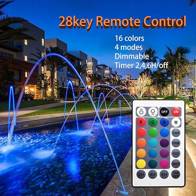 Colored Pond Lights with Timer, APP Control RGB Fountain Light IP68 Waterproof, Dimmable Outdoor Landscape Lights for Fish Tank Pond Fountain Garden (1 Light)