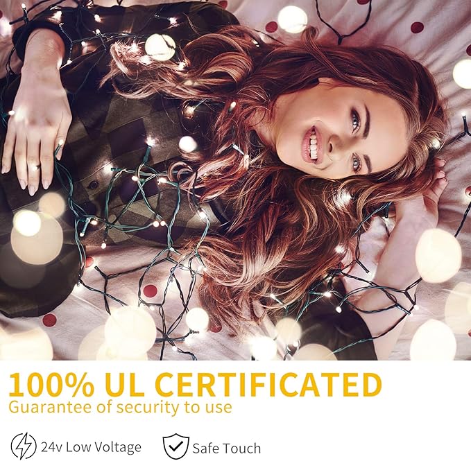 QUWIN White Christmas String Lights, 115Ft 300 LED UL Certified 8 Modes with End-to-End Plug, Indoor & Outdoor Fairy Light for Christmas Tree, Patio, Wedding, Party (115Ft Cool White)