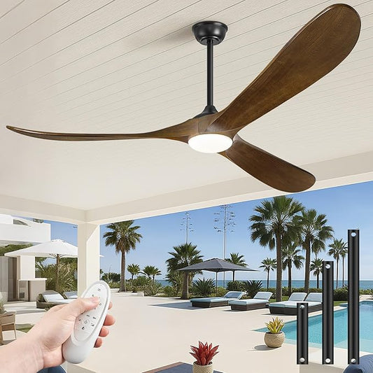 60" Ceiling Fans with Lights and Remote Control, Outdoor Ceiling Fan with Lights High CFM Quiet 3 Blade Wood Walnut Ceiling Fan,Oil Rubbed Bronze